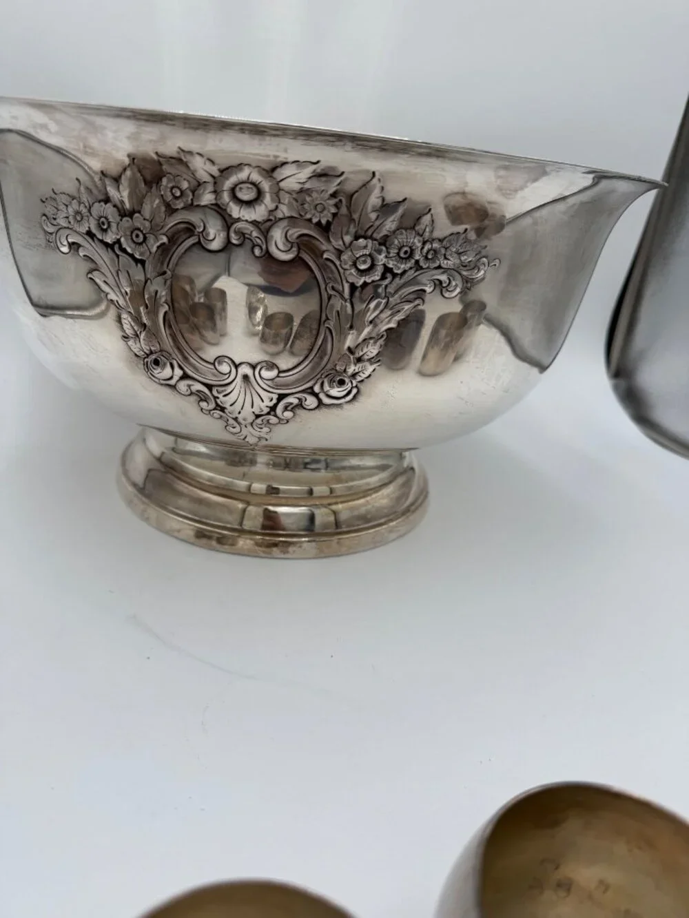 Antique Silver Plated Punch Bowl Set Matching Cups Ladle Vintage  Leonard Sheffi
